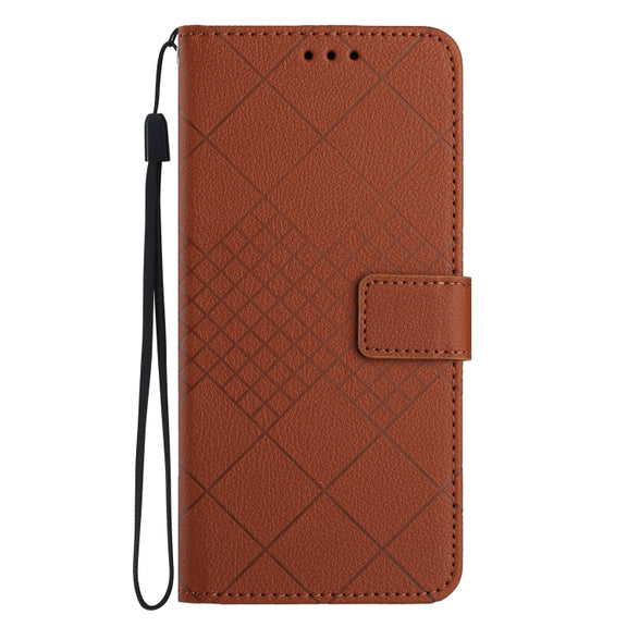For Motorola Moto G Play 4G 2024 Rhombic Grid Texture Leather Phone Case(Brown)