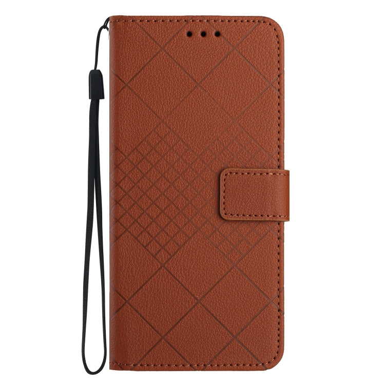 For Motorola Moto G Play 4G 2024 Rhombic Grid Texture Leather Phone Case(Brown)