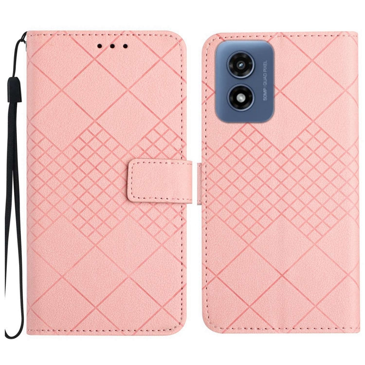 For Motorola Moto G Play 4G 2024 Rhombic Grid Texture Leather Phone Case(Pink) - Motorola Cases by PMC Jewellery | Online Shopping South Africa | PMC Jewellery | Buy Now Pay Later Mobicred