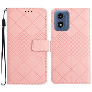 For Motorola Moto G Play 4G 2024 Rhombic Grid Texture Leather Phone Case(Pink)