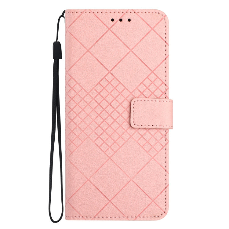 For Motorola Moto G Play 4G 2024 Rhombic Grid Texture Leather Phone Case(Pink)