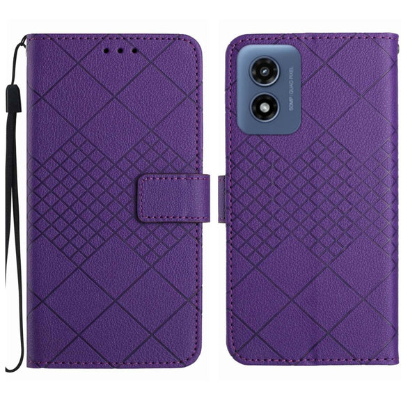 For Motorola Moto G Play 5G 2024 Rhombic Grid Texture Leather Phone Case(Purple)