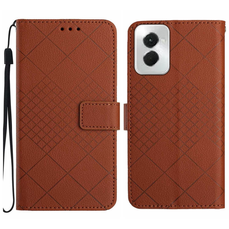 For Motorola Moto G Power 5G 2024 Rhombic Grid Texture Leather Phone Case(Brown) - Motorola Cases by PMC Jewellery | Online Shopping South Africa | PMC Jewellery | Buy Now Pay Later Mobicred