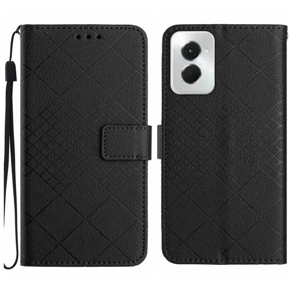 For Motorola Moto G Power 5G 2024 Rhombic Grid Texture Leather Phone Case(Black)