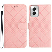 For Motorola Moto G Power 5G 2024 Rhombic Grid Texture Leather Phone Case(Pink)