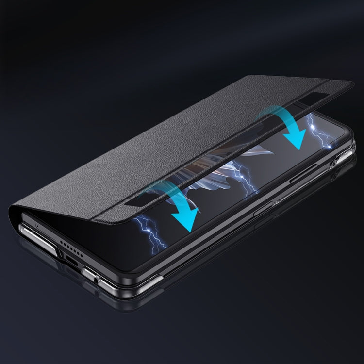 For Honor Magic Vs2 Attraction Flip Holder Side Window Smart Leather Phone Case(Black) - Honor Cases by PMC TechLife | Online Shopping South Africa | PMC TechLife | Buy Now Pay Later Mobicred