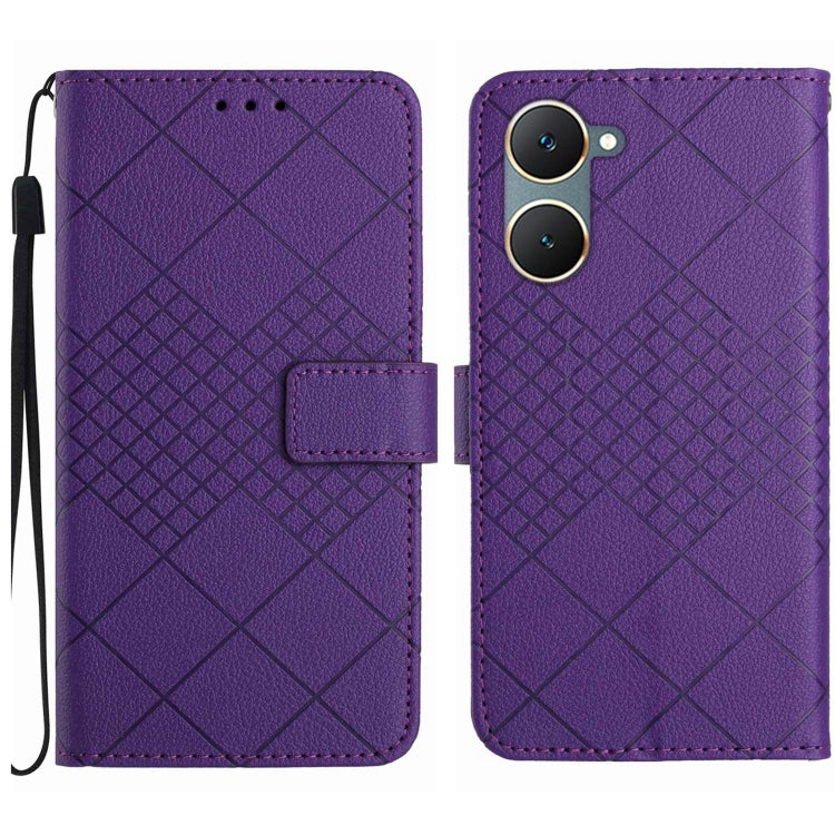 For vivo Y03 4G Rhombic Grid Texture Leather Phone Case(Purple) - vivo Cases by PMC TechLife | Online Shopping South Africa | PMC TechLife | Buy Now Pay Later Mobicred