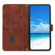 For Motorola Moto G Play 2024 Skin Feel Heart Embossed Leather Phone Case with Long Lanyard(Brown)