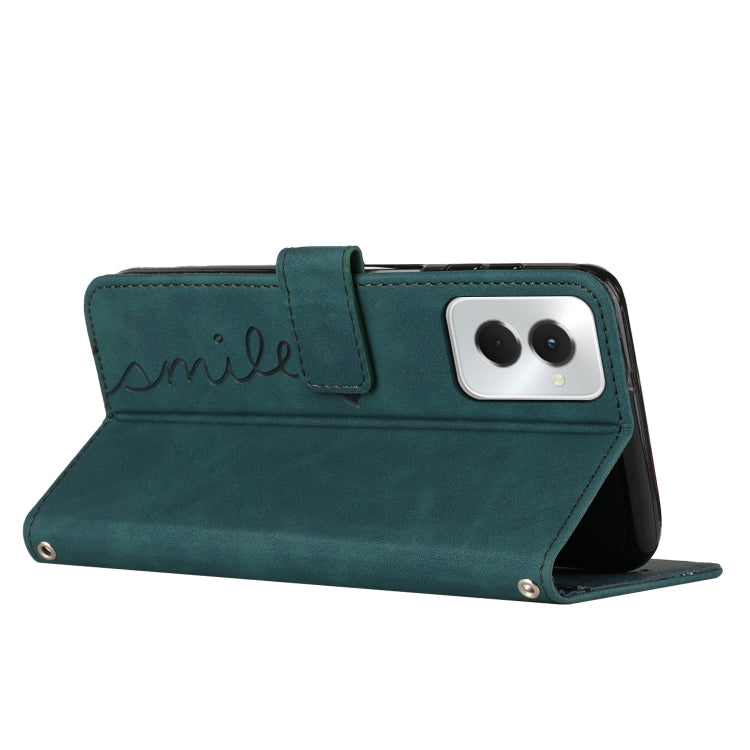 For Motorola Moto G Power 5G 2024 Skin Feel Heart Embossed Leather Phone Case with Long Lanyard(Green)