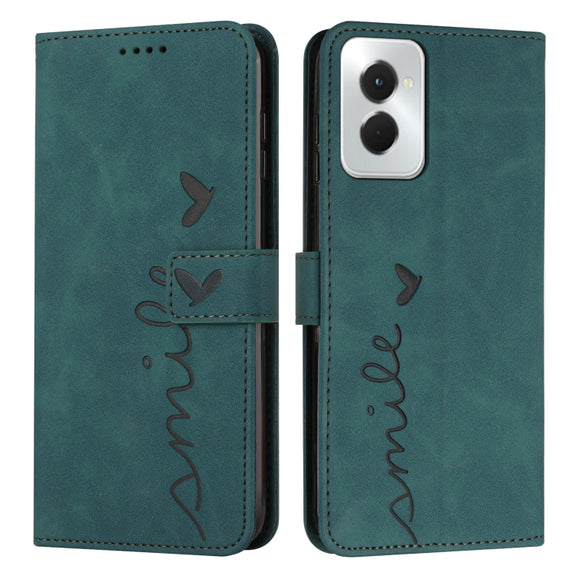 For Motorola Moto G Power 5G 2024 Skin Feel Heart Embossed Leather Phone Case with Long Lanyard(Green)