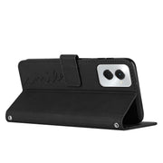For Motorola Moto G Power 5G 2024 Skin Feel Heart Embossed Leather Phone Case with Long Lanyard(Black)