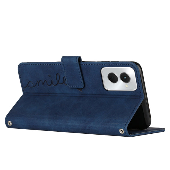 For Motorola Moto G Power 5G 2024 Skin Feel Heart Embossed Leather Phone Case with Long Lanyard(Blue)