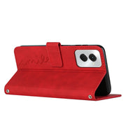 For Motorola Moto G Power 5G 2024 Skin Feel Heart Embossed Leather Phone Case with Long Lanyard(Red)