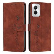 For Motorola Moto G Power 5G 2024 Skin Feel Heart Embossed Leather Phone Case with Long Lanyard(Brown)