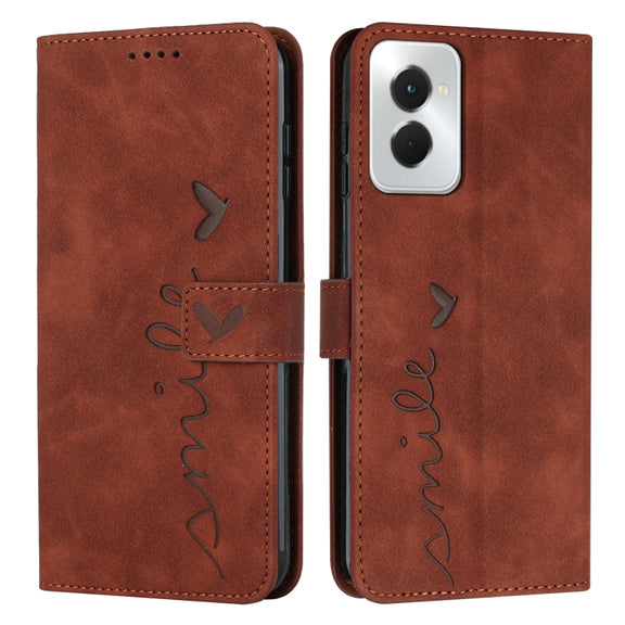 For Motorola Moto G Power 5G 2024 Skin Feel Heart Embossed Leather Phone Case with Long Lanyard(Brown)