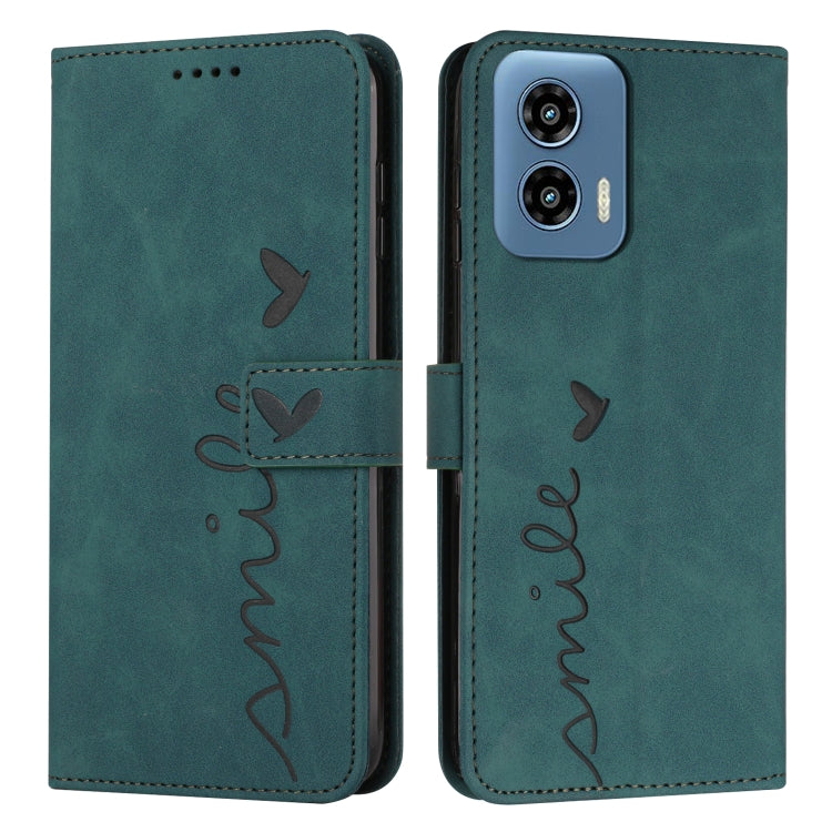 For Motorola Moto G Play 5G 2024 / G 5G 2024 Skin Feel Heart Embossed Leather Phone Case with Long Lanyard(Green) - Motorola Cases by PMC Jewellery | Online Shopping South Africa | PMC Jewellery | Buy Now Pay Later Mobicred