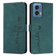 For Motorola Moto G Play 5G 2024 / G 5G 2024 Skin Feel Heart Embossed Leather Phone Case with Long Lanyard(Green)