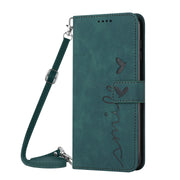 For Motorola Moto G Play 5G 2024 / G 5G 2024 Skin Feel Heart Embossed Leather Phone Case with Long Lanyard(Green)