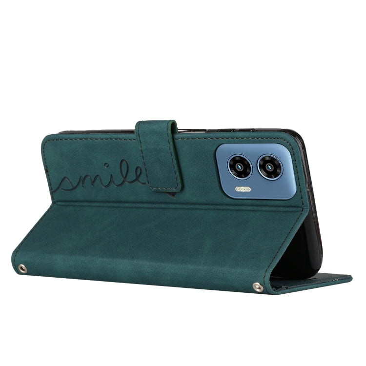 For Motorola Moto G Play 5G 2024 / G 5G 2024 Skin Feel Heart Embossed Leather Phone Case with Long Lanyard(Green)