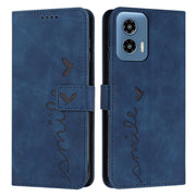 For Motorola Moto G Play 5G 2024 / G 5G 2024 Skin Feel Heart Embossed Leather Phone Case with Long Lanyard(Blue)