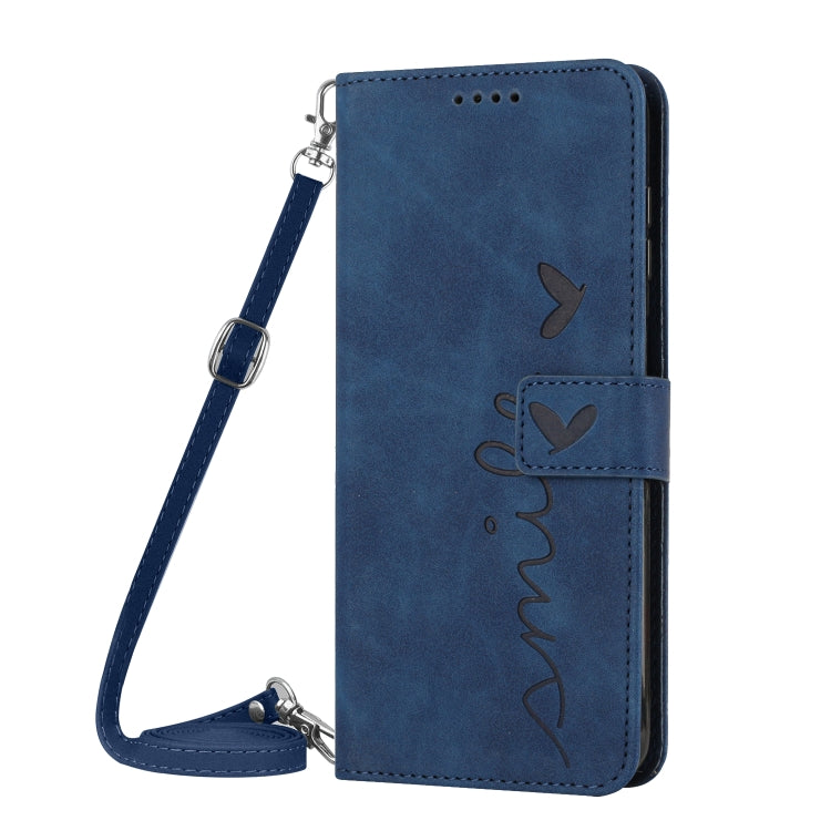 For Motorola Moto G Play 5G 2024 / G 5G 2024 Skin Feel Heart Embossed Leather Phone Case with Long Lanyard(Blue)