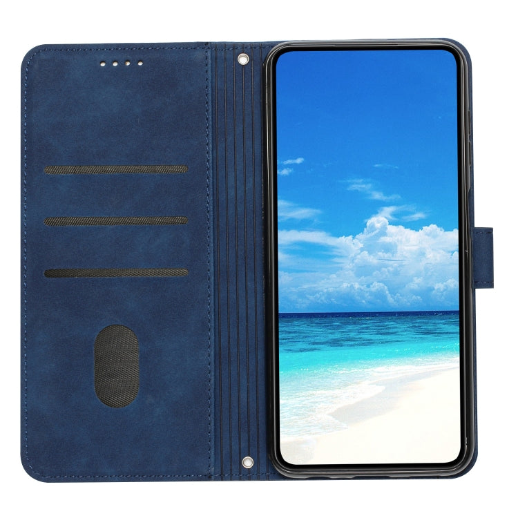 For Motorola Moto G Play 5G 2024 / G 5G 2024 Skin Feel Heart Embossed Leather Phone Case with Long Lanyard(Blue)