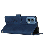 For Motorola Moto G Play 5G 2024 / G 5G 2024 Skin Feel Heart Embossed Leather Phone Case with Long Lanyard(Blue)