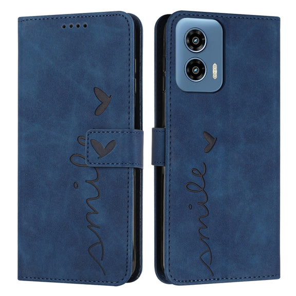 For Motorola Moto G Play 5G 2024 / G 5G 2024 Skin Feel Heart Embossed Leather Phone Case with Long Lanyard(Blue)