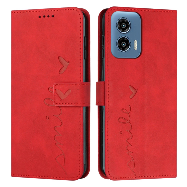 For Motorola Moto G Play 5G 2024 / G 5G 2024 Skin Feel Heart Embossed Leather Phone Case with Long Lanyard(Red)