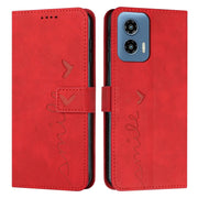 For Motorola Moto G Play 5G 2024 / G 5G 2024 Skin Feel Heart Embossed Leather Phone Case with Long Lanyard(Red)