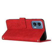 For Motorola Moto G Play 5G 2024 / G 5G 2024 Skin Feel Heart Embossed Leather Phone Case with Long Lanyard(Red)