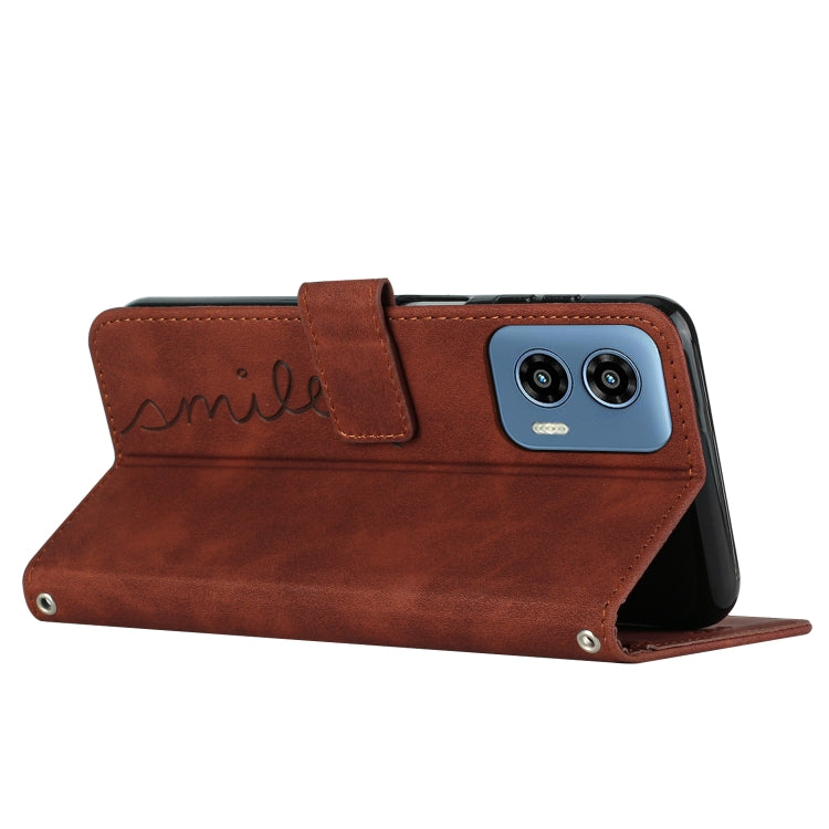 For Motorola Moto G Play 5G 2024 / G 5G 2024 Skin Feel Heart Embossed Leather Phone Case with Long Lanyard(Brown) - Motorola Cases by PMC Jewellery | Online Shopping South Africa | PMC Jewellery | Buy Now Pay Later Mobicred