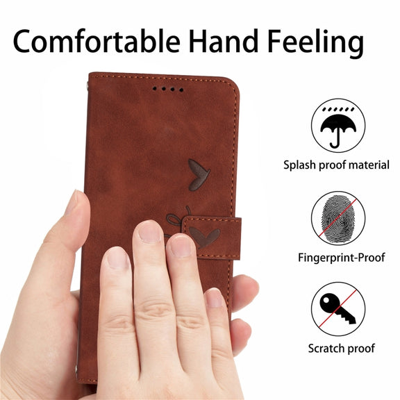 For Motorola Moto G Play 5G 2024 / G 5G 2024 Skin Feel Heart Embossed Leather Phone Case with Long Lanyard(Brown)