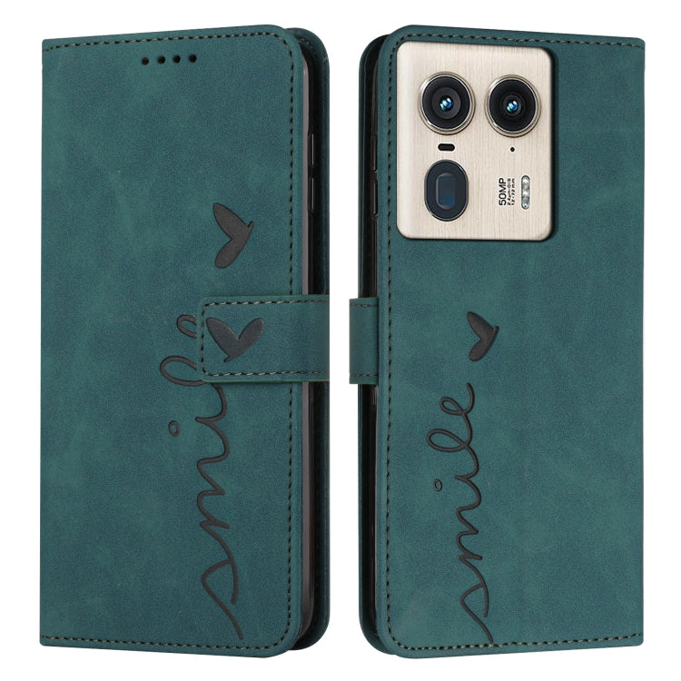 For Motorola Edge 50 Ultra Skin Feel Heart Embossed Leather Phone Case with Long Lanyard(Green) - Motorola Cases by PMC TechLife | Online Shopping South Africa | PMC TechLife | Buy Now Pay Later Mobicred