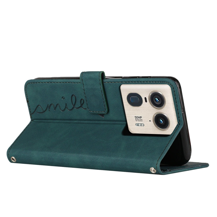 For Motorola Edge 50 Ultra Skin Feel Heart Embossed Leather Phone Case with Long Lanyard(Green) - Motorola Cases by PMC TechLife | Online Shopping South Africa | PMC TechLife | Buy Now Pay Later Mobicred