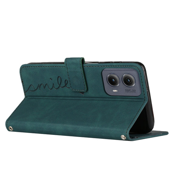 For Motorola Edge 5G 2024 Skin Feel Heart Embossed Leather Phone Case with Long Lanyard(Green)