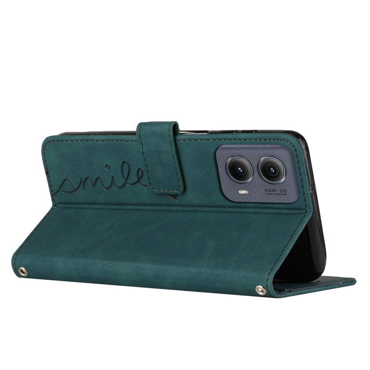 For Motorola Edge 5G 2024 Skin Feel Heart Embossed Leather Phone Case with Long Lanyard(Green)