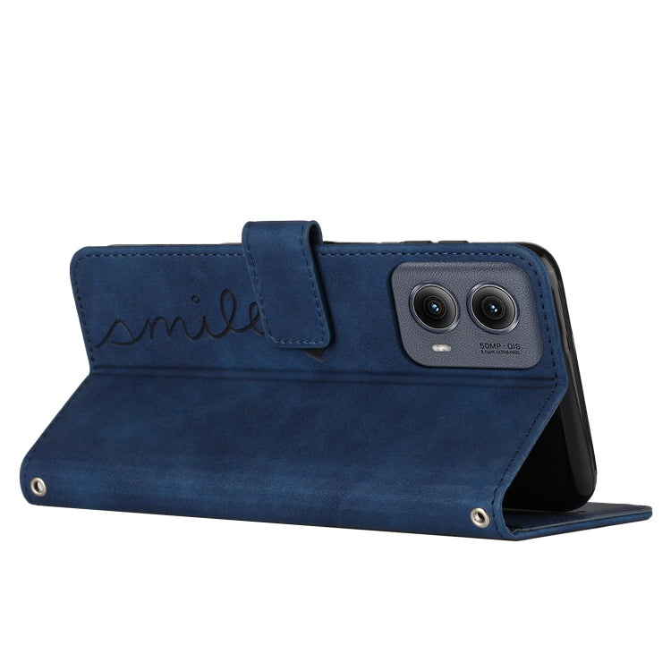 For Motorola Edge 5G 2024 Skin Feel Heart Embossed Leather Phone Case with Long Lanyard(Blue) - Motorola Cases by PMC Jewellery | Online Shopping South Africa | PMC Jewellery | Buy Now Pay Later Mobicred
