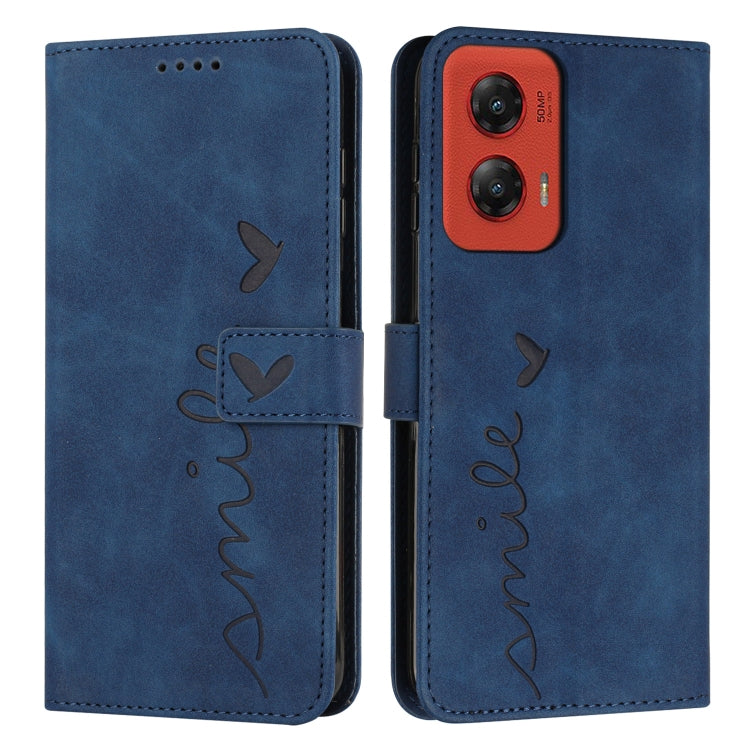 For Motorola Moto G Stylus 5G 2024 Skin Feel Heart Embossed Leather Phone Case with Long Lanyard(Blue) - Motorola Cases by PMC Jewellery | Online Shopping South Africa | PMC Jewellery | Buy Now Pay Later Mobicred