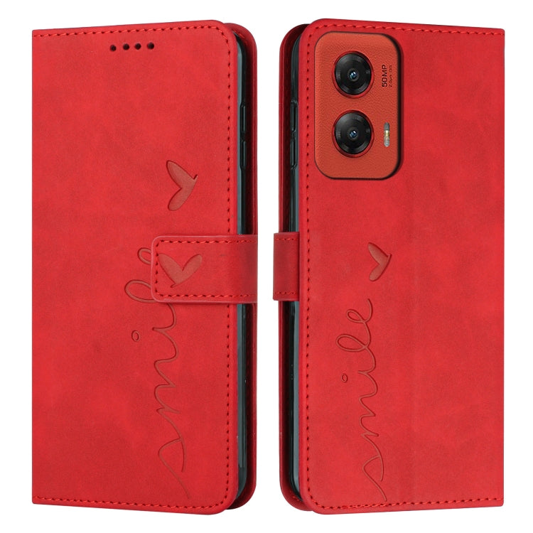 For Motorola Moto G Stylus 5G 2024 Skin Feel Heart Embossed Leather Phone Case with Long Lanyard(Red) - Motorola Cases by PMC Jewellery | Online Shopping South Africa | PMC Jewellery | Buy Now Pay Later Mobicred