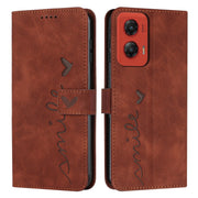 For Motorola Moto G Stylus 5G 2024 Skin Feel Heart Embossed Leather Phone Case with Long Lanyard(Brown)