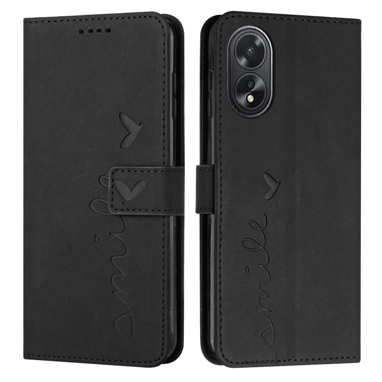 For OPPO A38 / Oppo A18 Skin Feel Heart Embossed Leather Phone Case with Long Lanyard(Black) - A18 Cases by PMC TechLife | Online Shopping South Africa | PMC TechLife