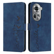 For OPPO Reno11 5G Global Skin Feel Heart Embossed Leather Phone Case with Long Lanyard(Blue) - Reno11 Cases by PMC TechLife | Online Shopping South Africa | PMC TechLife | Buy Now Pay Later Mobicred