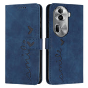 For OPPO Reno11 Pro Global Skin Feel Heart Embossed Leather Phone Case with Long Lanyard(Blue)