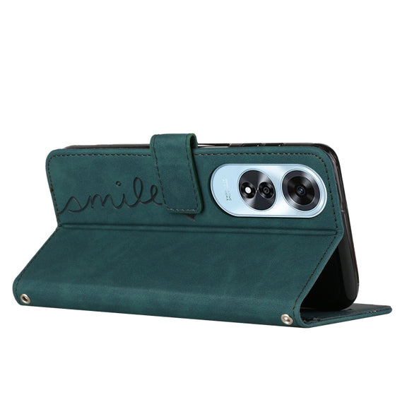 For OPPO A60 4G Skin Feel Heart Embossed Leather Phone Case with Long Lanyard(Green)
