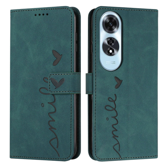 For OPPO A60 4G Skin Feel Heart Embossed Leather Phone Case with Long Lanyard(Green)