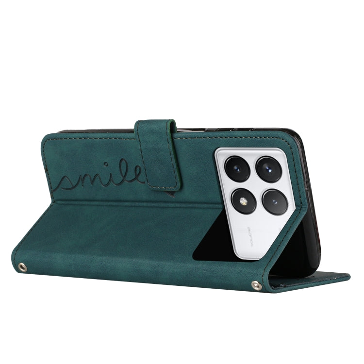 For Xiaomi Redmi K70 / K70 Pro Skin Feel Heart Embossed Leather Phone Case with Long Lanyard(Green)