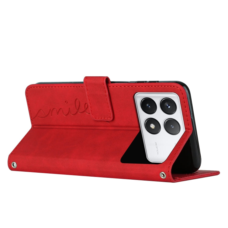 For Xiaomi Redmi K70 / K70 Pro Skin Feel Heart Embossed Leather Phone Case with Long Lanyard(Red)