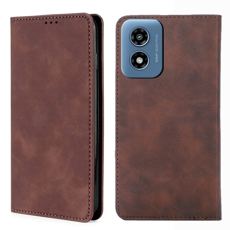 For Motorola Moto G Play 4G 2024 Skin Feel Magnetic Leather Phone Case(Dark Brown) - Motorola Cases by PMC Jewellery | Online Shopping South Africa | PMC Jewellery | Buy Now Pay Later Mobicred