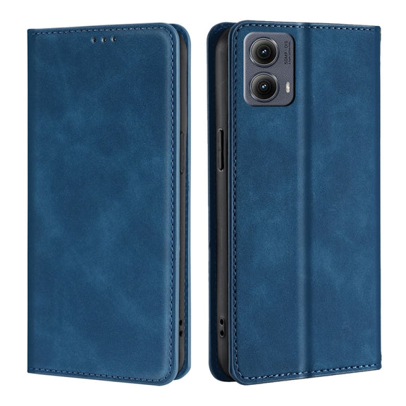 For Motorola Edge 5G 2024 Skin Feel Magnetic Leather Phone Case(Blue)